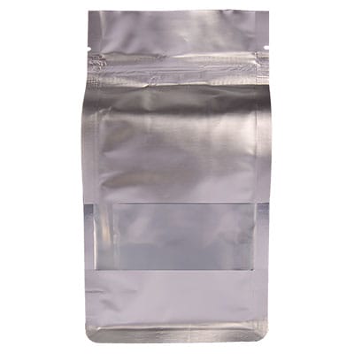 Flat bottom pouch with strip window
