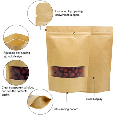 Brown kraft paper stand up pouches