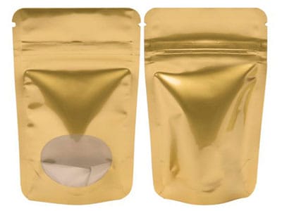 Gold Metallic Stand Up Zipper Pouch Bags w Oval Window