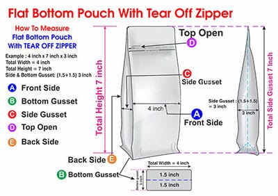 How to measure a Flat Bottom Pouch With Tear Off Zipper