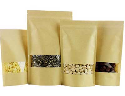 Brown Standup Kraft Paper Window Bag Doypack Coffee Food Fruit Tea Packaging Pouches Zipper Self Sealing Bags Storage Bags