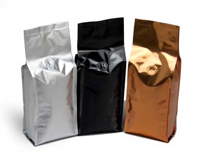 Stand up alu foil coffee bag with valves