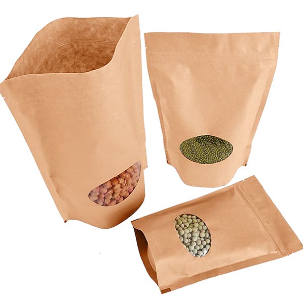 Kraft stand up pouch Brown Paper Bag Oval Window