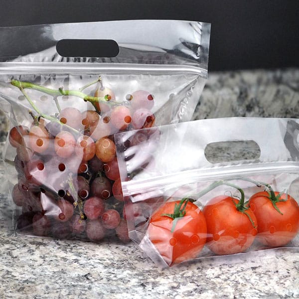 Vented produce bag with press zip