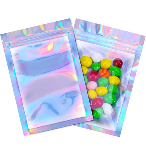 OM-101 Holographic clear flat zip pouch