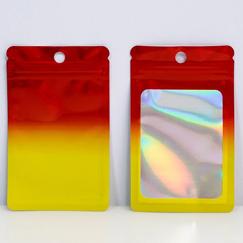 OM-110 Colored holographic flat zip pouch with window