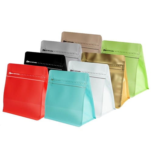 Stock square cube flat bottom coffee pouches