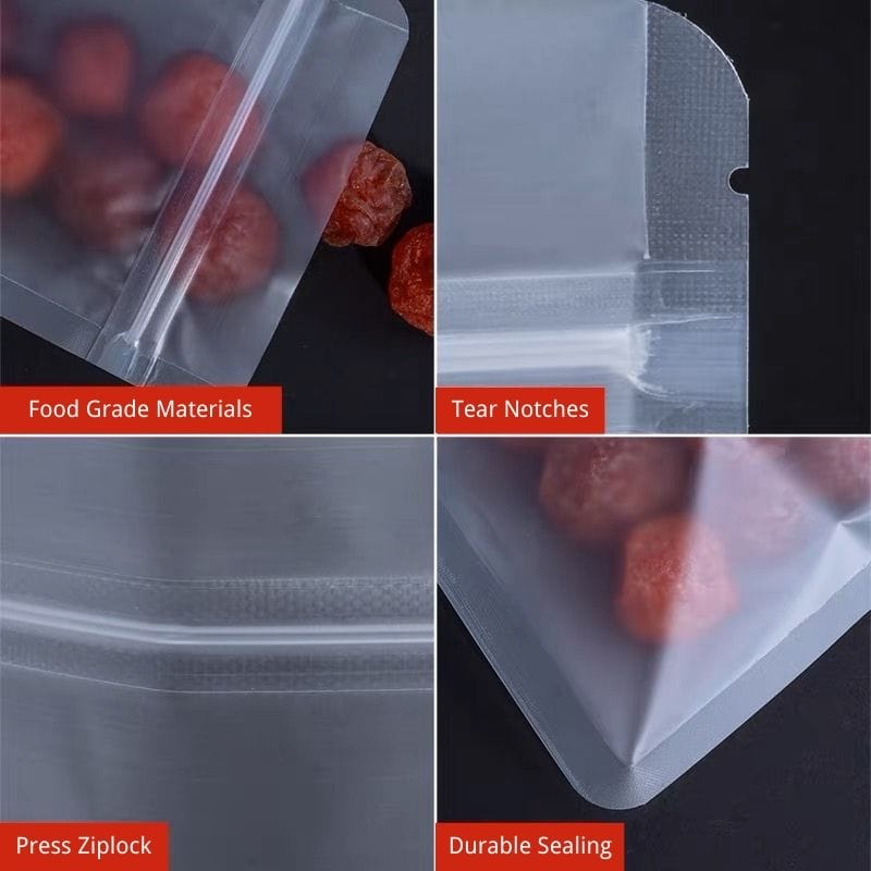 Features of stock frosted clear stand up pouch
